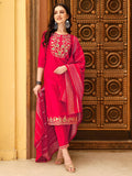 Multicolor embroidered rayon kurta with pants and Chanderi dupatta
