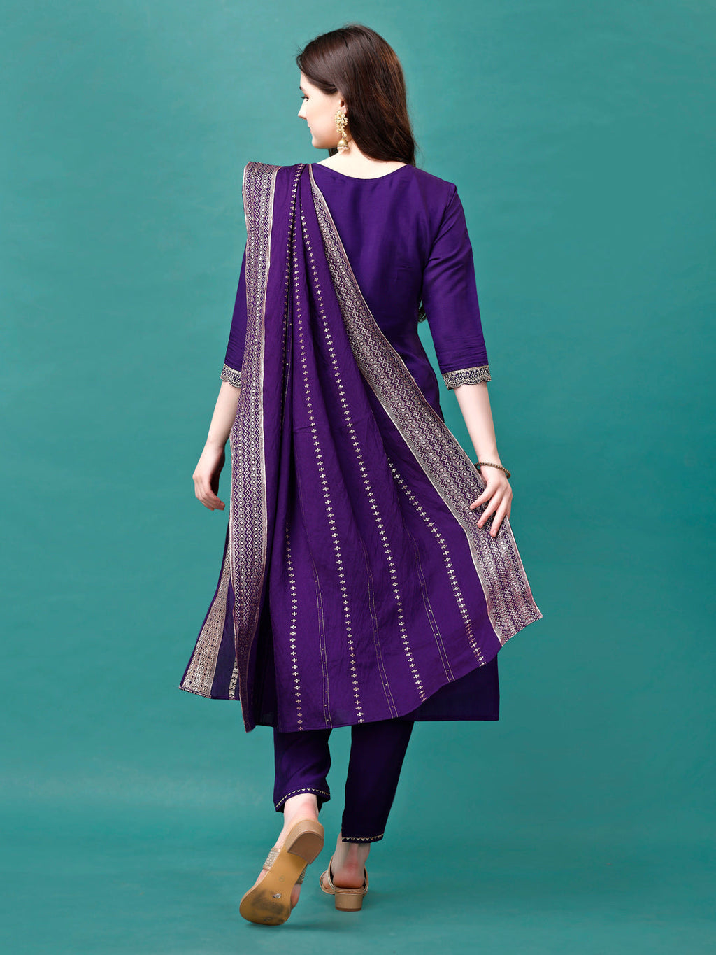 Multicolor Embroidered Kurta Set with Sequined Dupatta