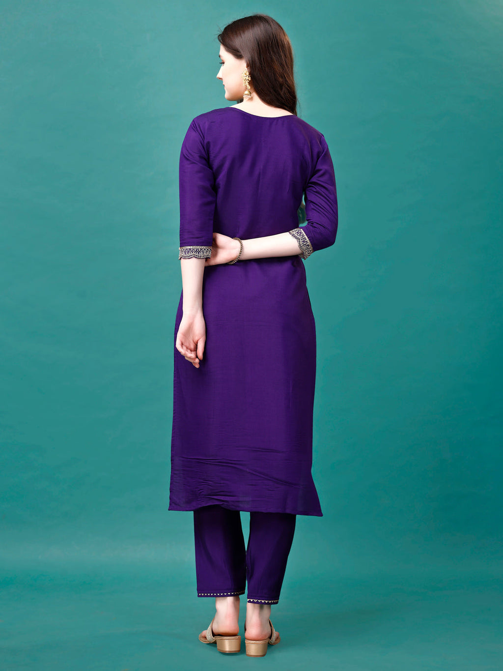 Multicolor Embroidered Kurta Set with Sequined Dupatta