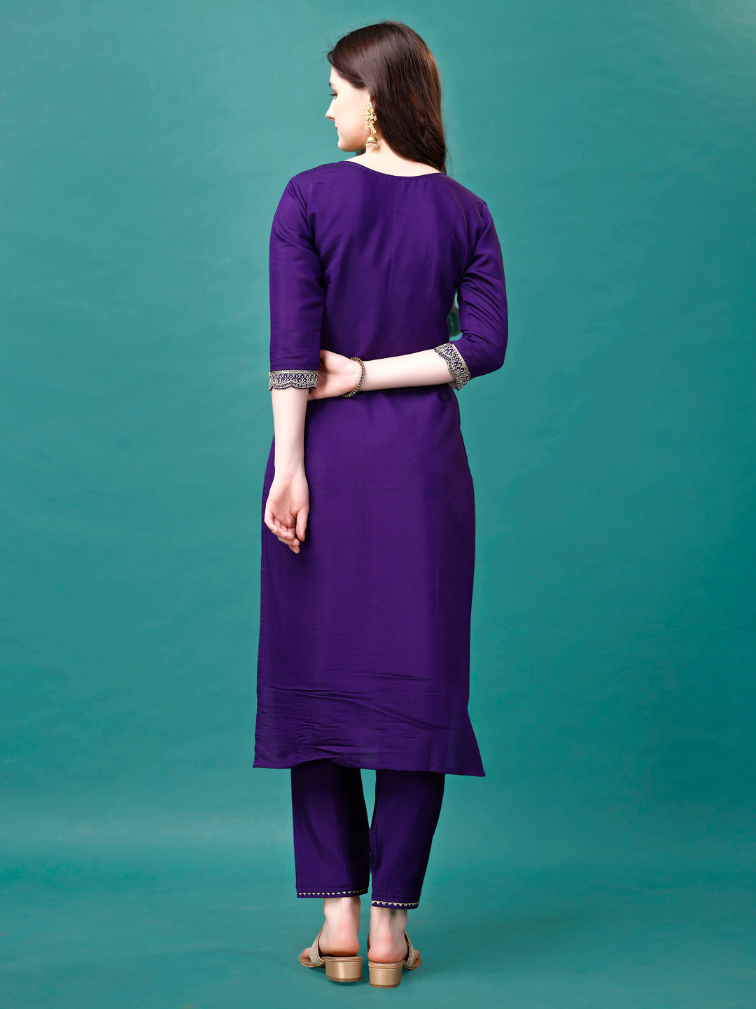 Multicolor Embroidered Kurta Set with Sequined Dupatta
