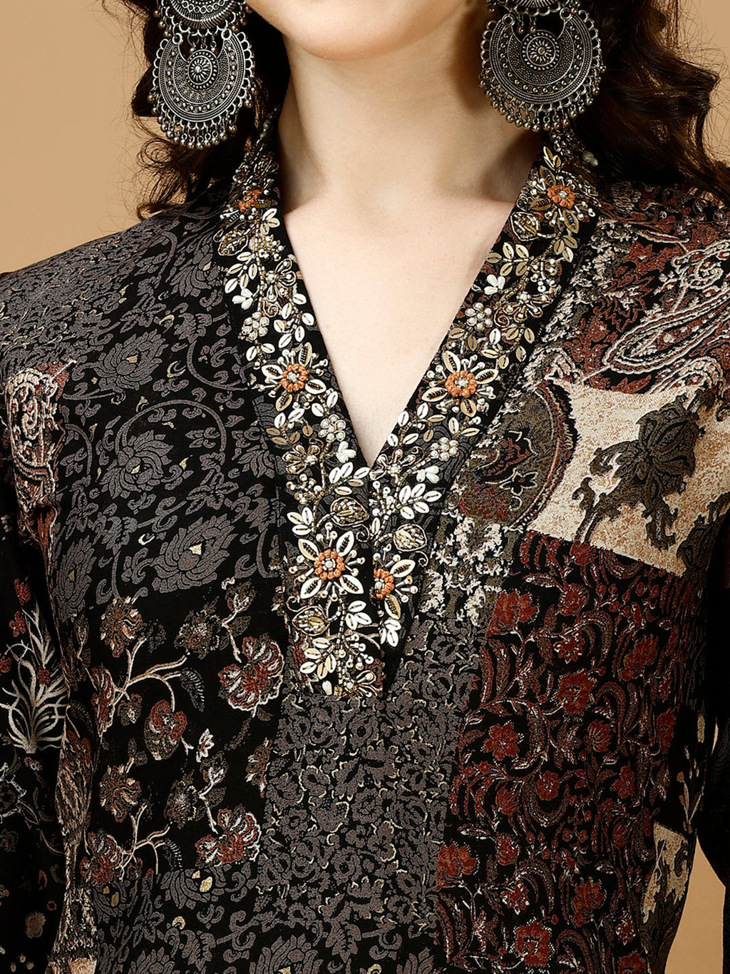 Multicolor Hand Embroidered Printed Kurta Set with Dupatta