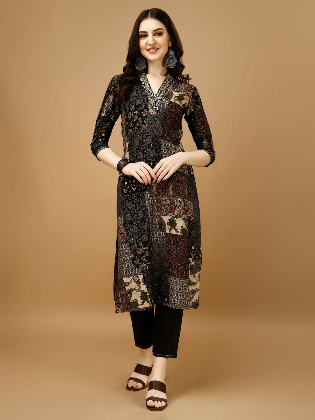Multicolor Hand Embroidered Printed Kurta Set with Dupatta