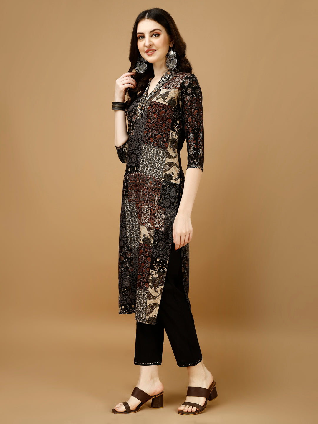 Multicolor Hand Embroidered Printed Kurta Set with Dupatta