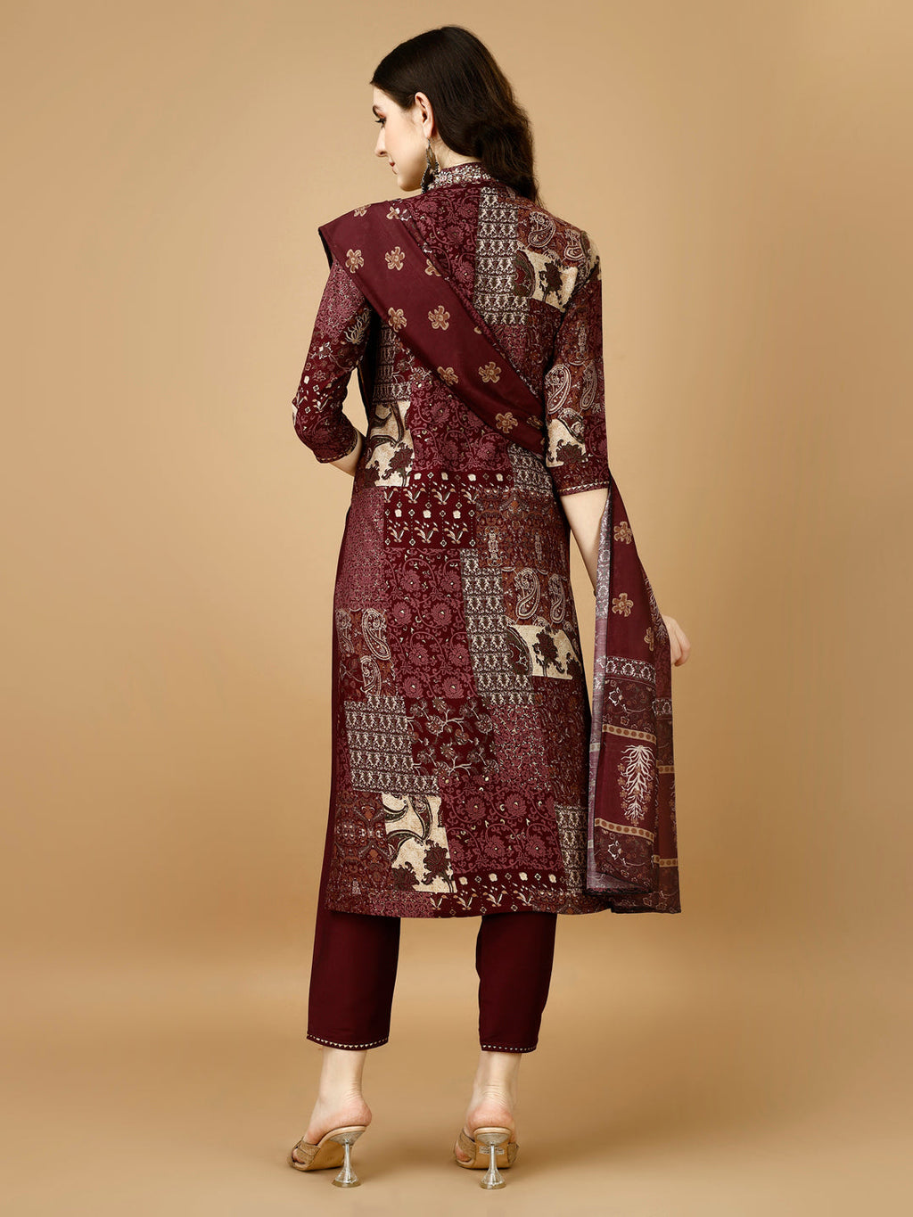 Multicolor Hand Embroidered Printed Kurta Set with Dupatta
