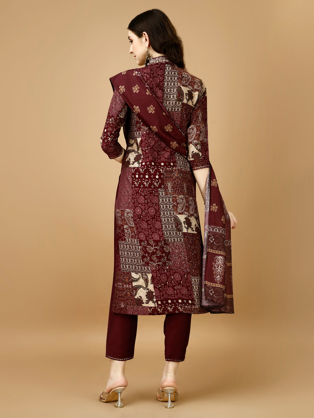 Multicolor Hand Embroidered Printed Kurta Set with Dupatta