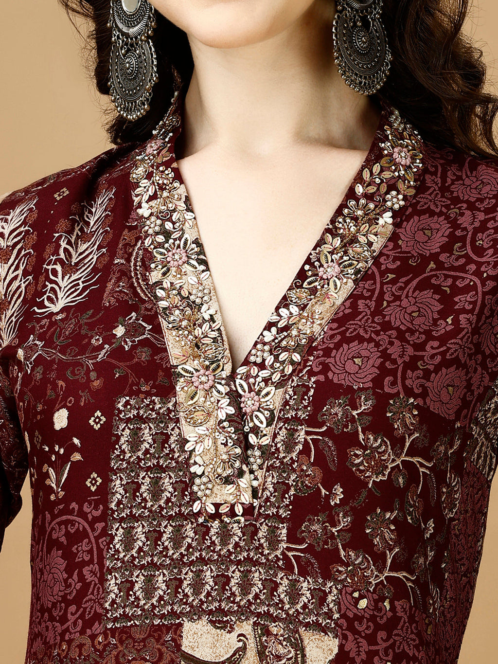 Multicolor Hand Embroidered Printed Kurta Set with Dupatta