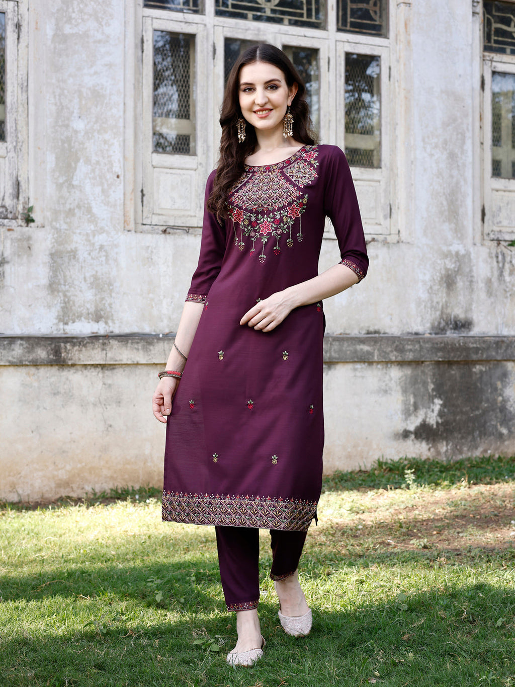 Premium Embroidered Kurta with Pant & Organza Dupatta Set