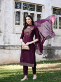 Multicolor premium embroidered kurta with pants and matching organza dupatta