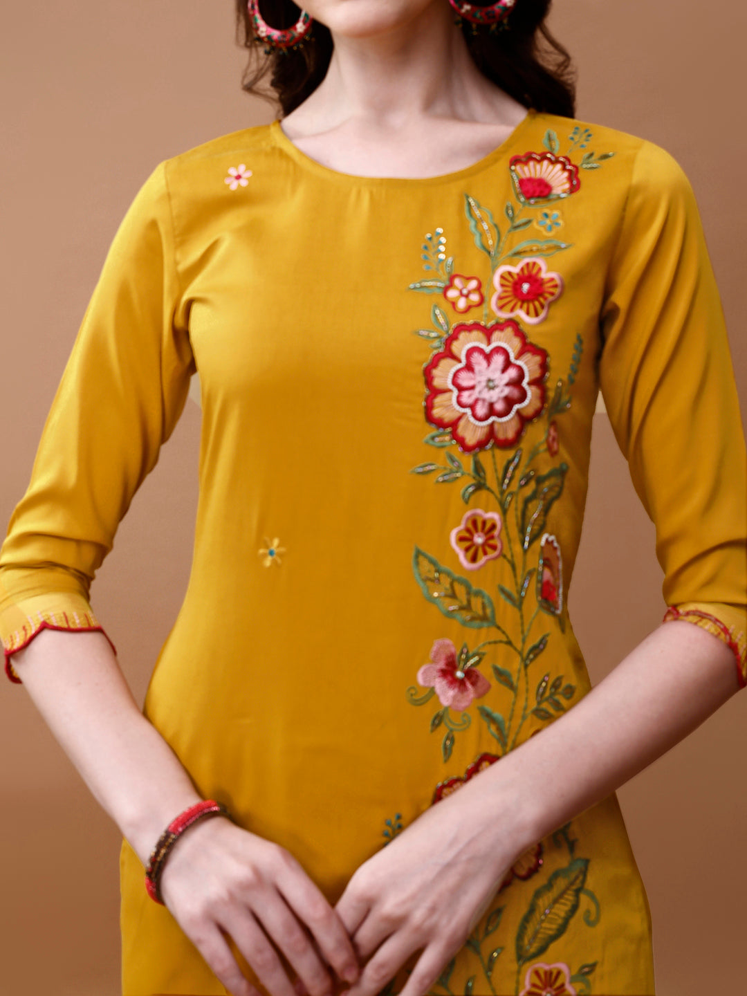 Hand Embroidered Multicolor Kurta Set with Organza Dupatta