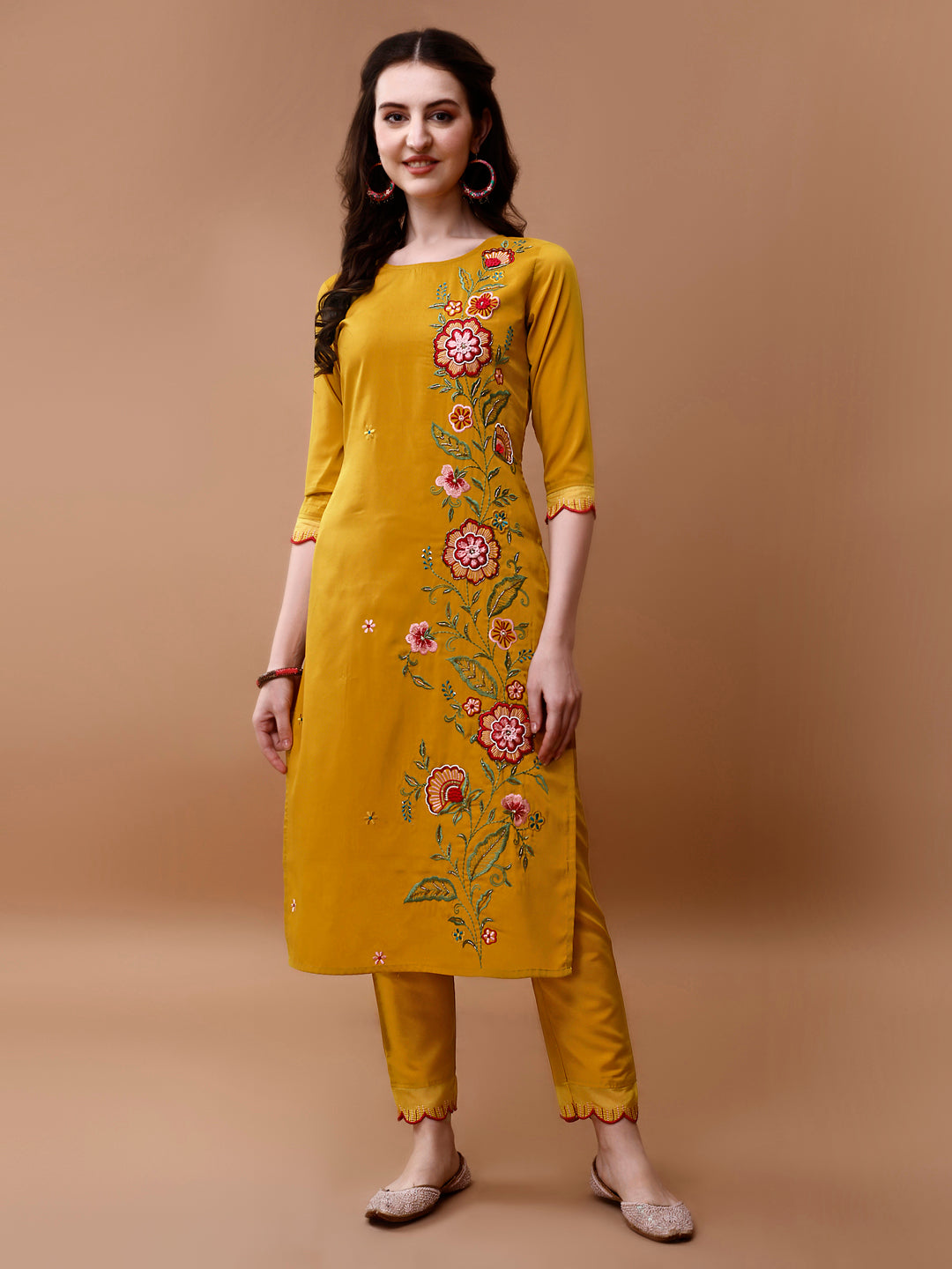 Hand Embroidered Multicolor Kurta Set with Organza Dupatta