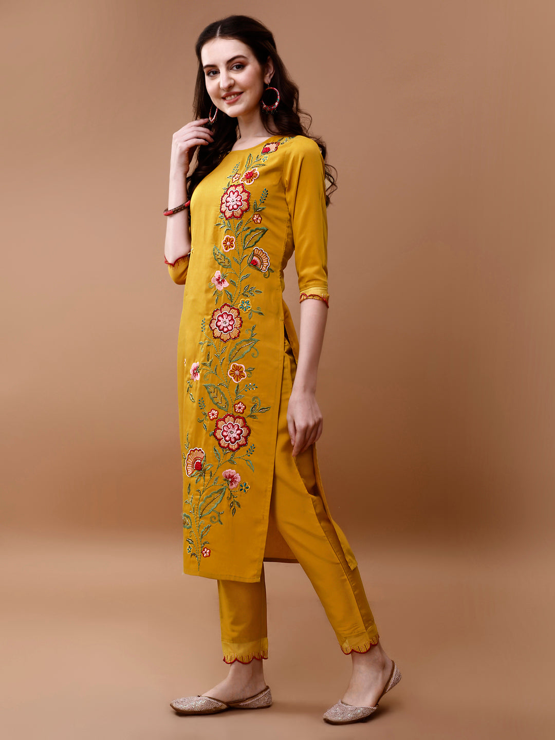 Hand Embroidered Multicolor Kurta Set with Organza Dupatta