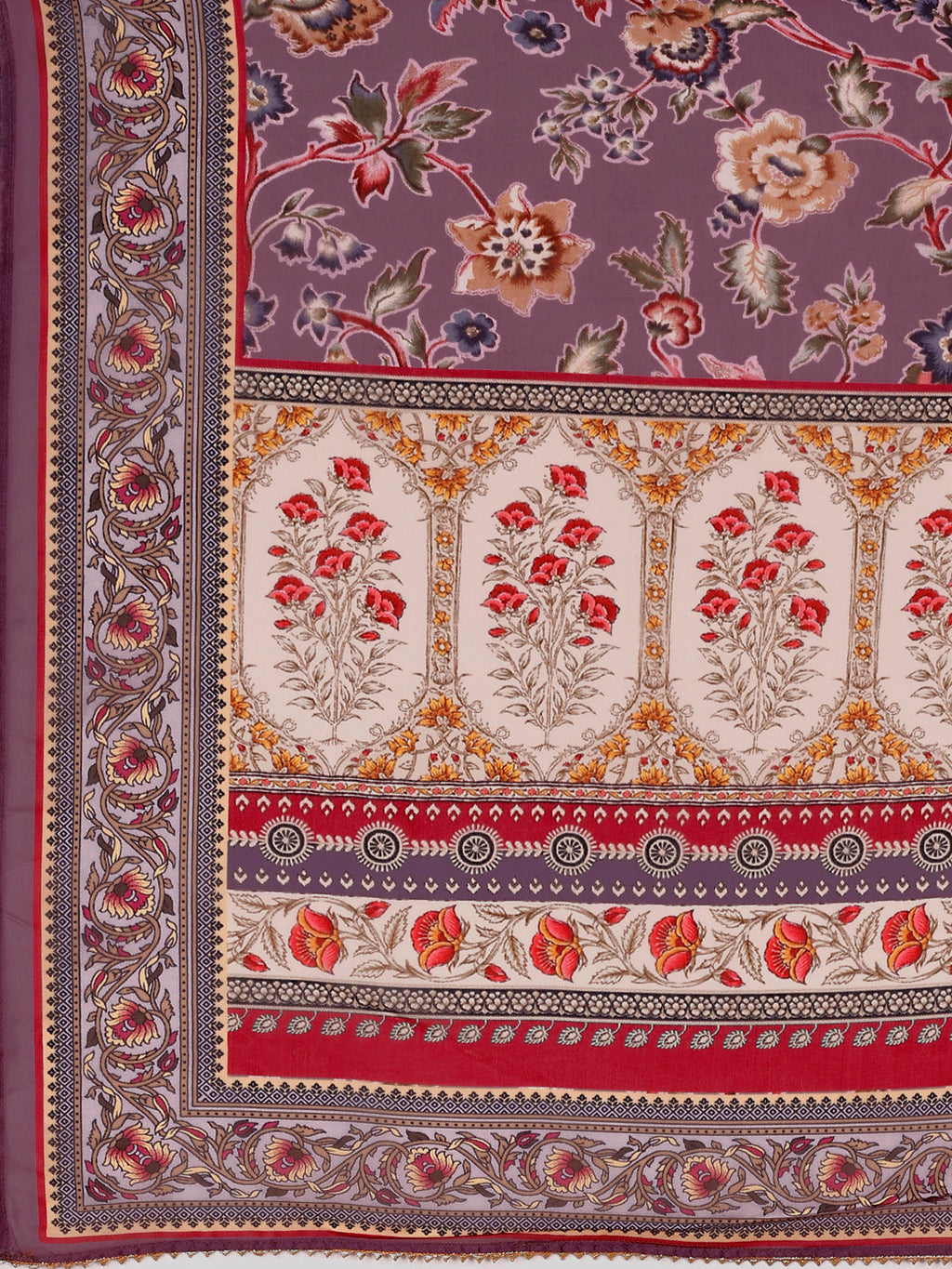 Purple Hand Embroidered Brasso Kurta Set with Organza Dupatta
