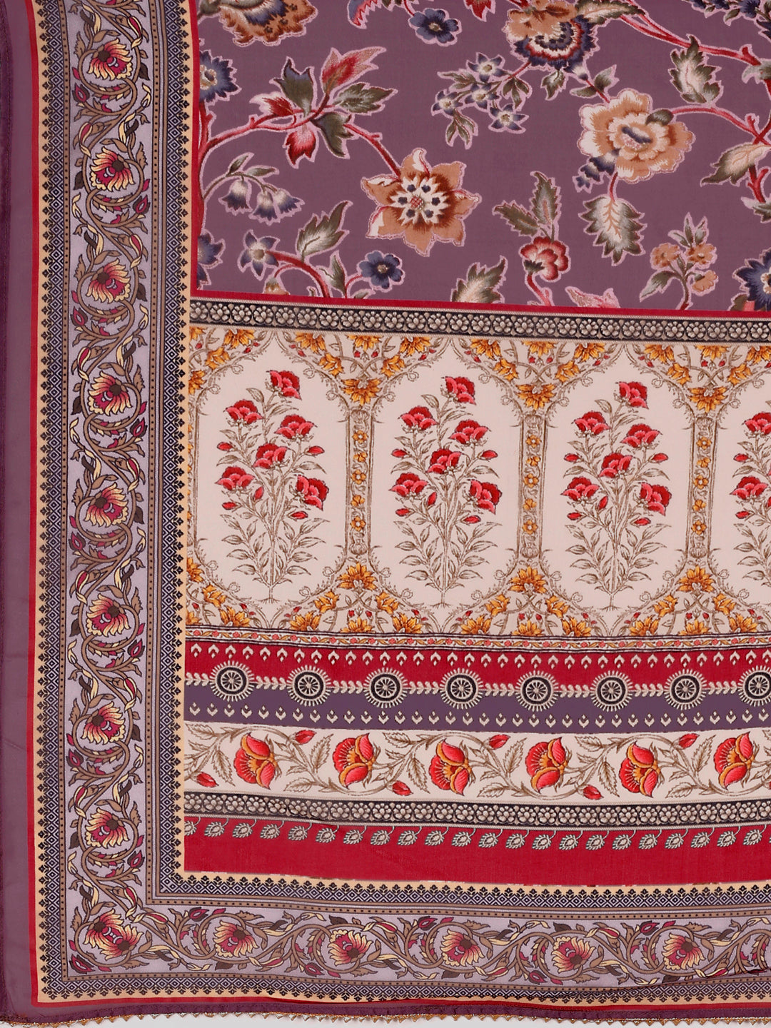 Purple Hand Embroidered Brasso Kurta Set with Organza Dupatta