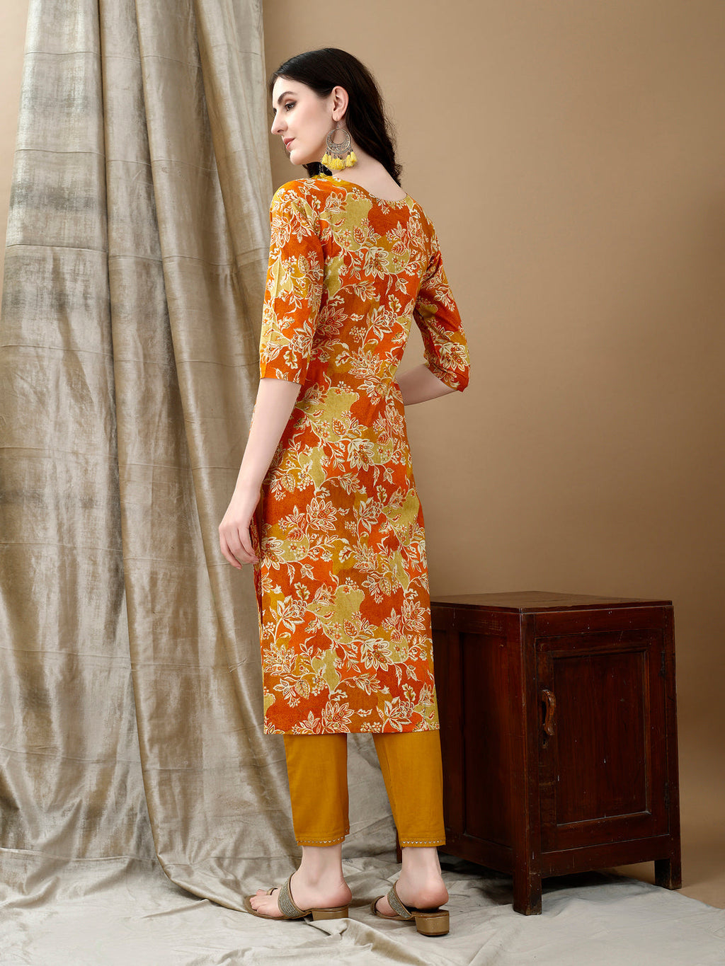 Yellow Floral Embroidered Kurta Set with Pant and Dupatta