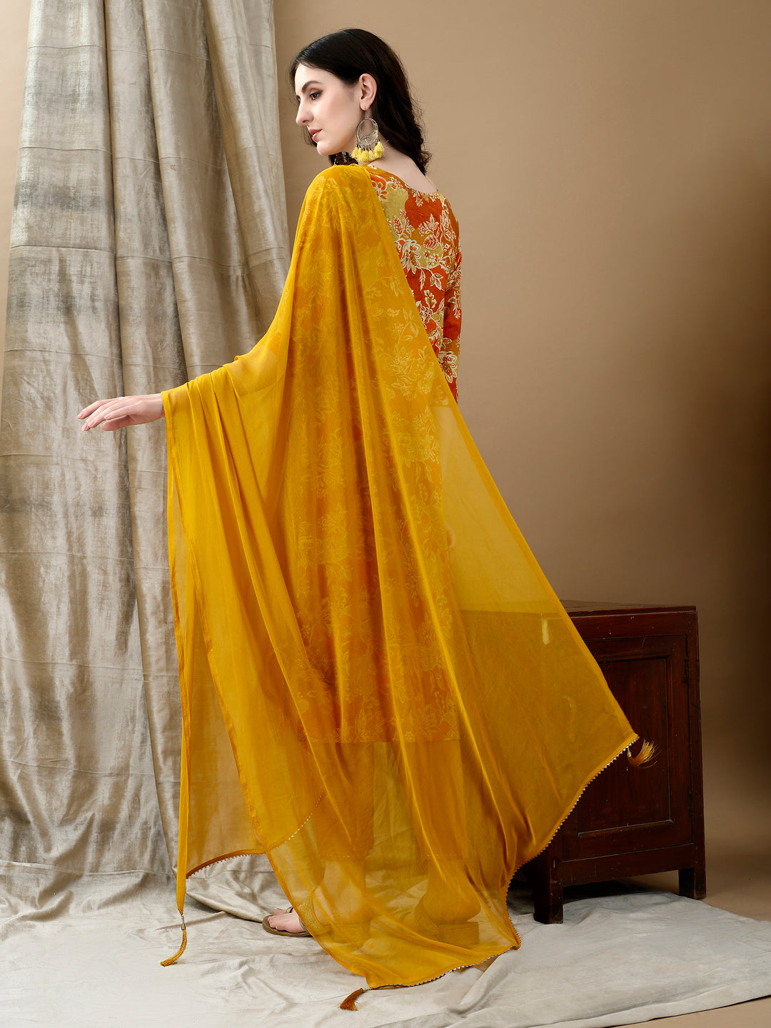 Yellow Floral Embroidered Kurta Set with Pant and Dupatta