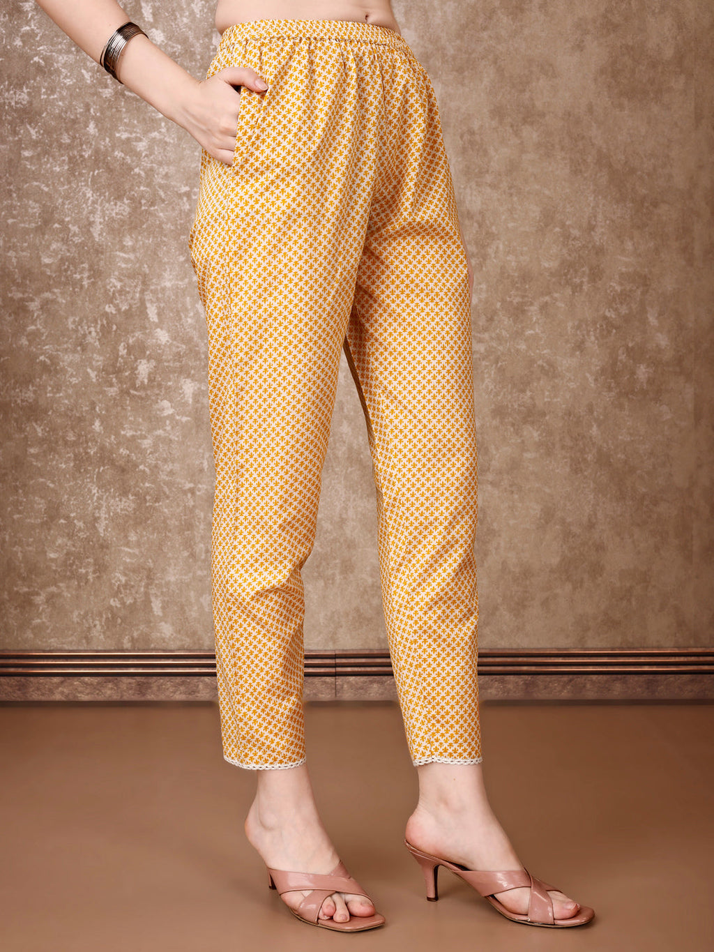 Yellow Floral Printed Cotton Kurta Set with Pant and Dupatta