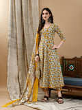 Multicolor floral printed Anarkali kurta set with matching dupatta and pants