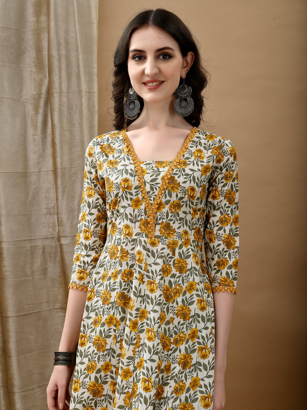 Multicolor Floral Printed Anarkali Kurta Set with Dupatta