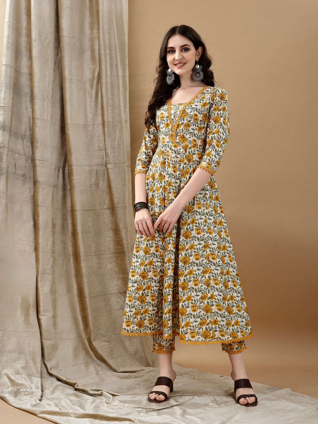 Multicolor Floral Printed Anarkali Kurta Set with Dupatta