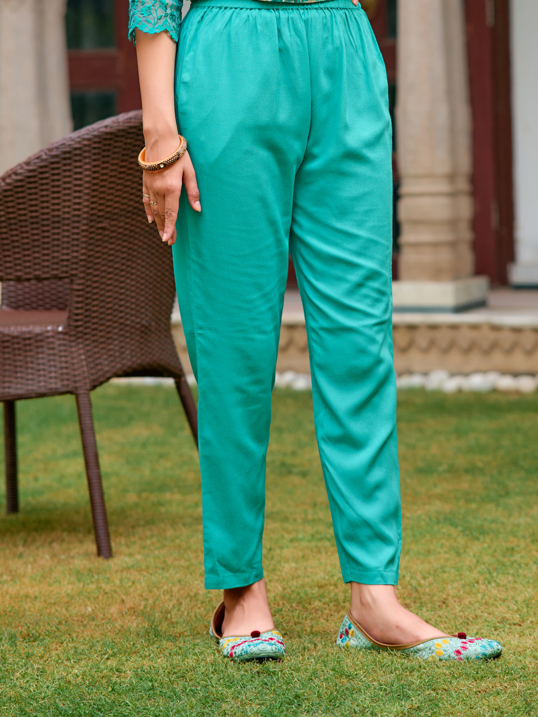 Blue Embroidered Floral Printed Kurta Set with Pant and Dupatta