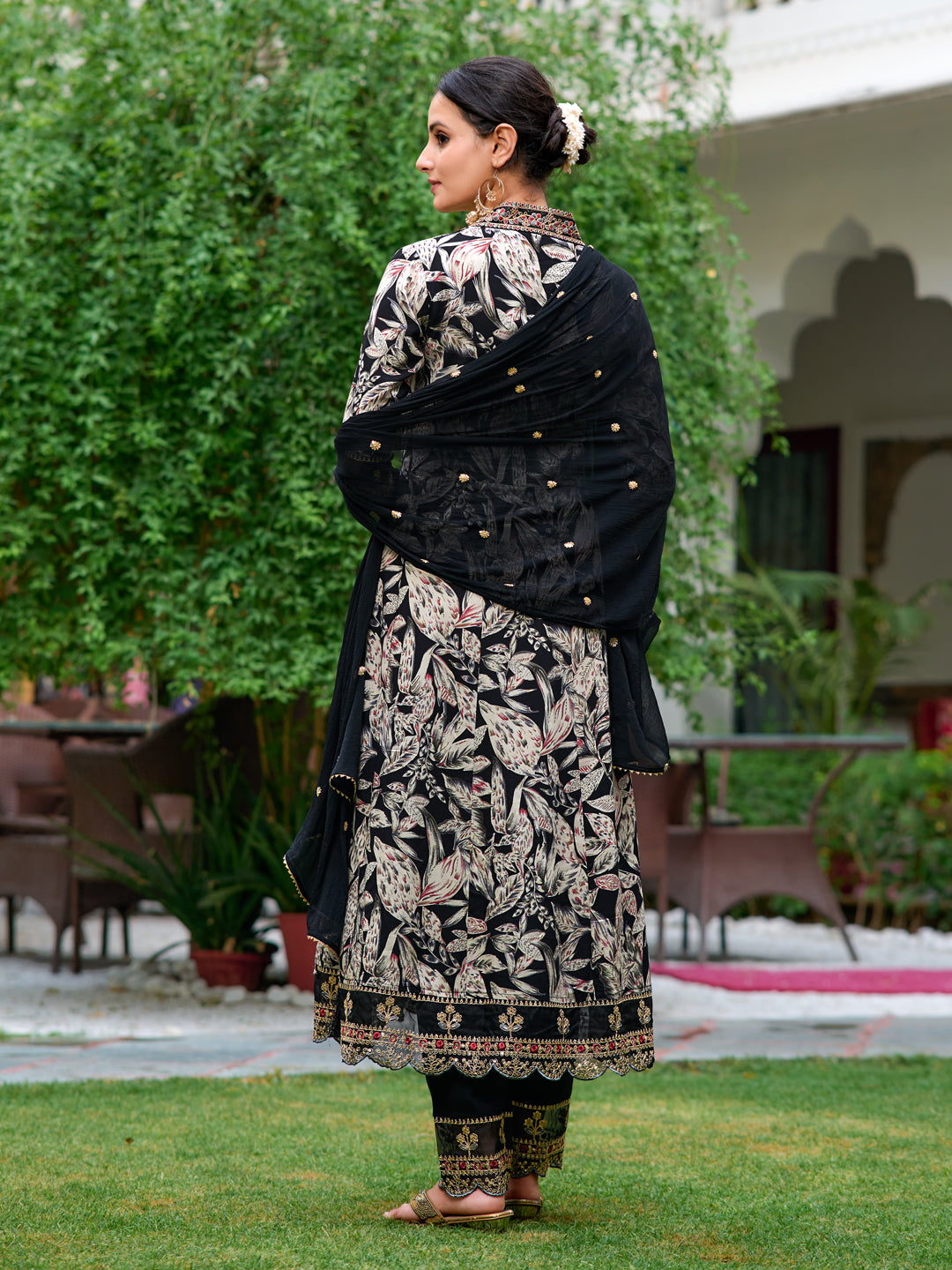 Embroidered Botanical Anarkali Kurta Set with Dupatta