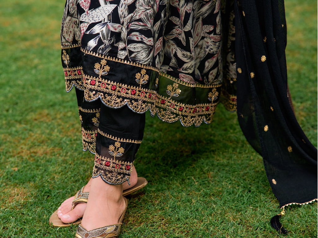 Embroidered Botanical Anarkali Kurta Set with Dupatta