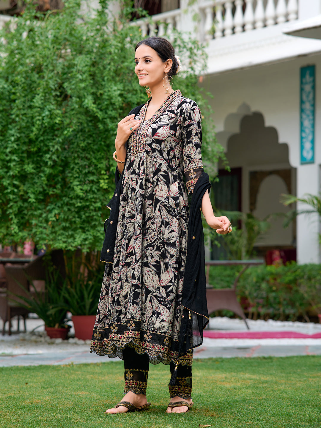 Embroidered Botanical Anarkali Kurta Set with Dupatta