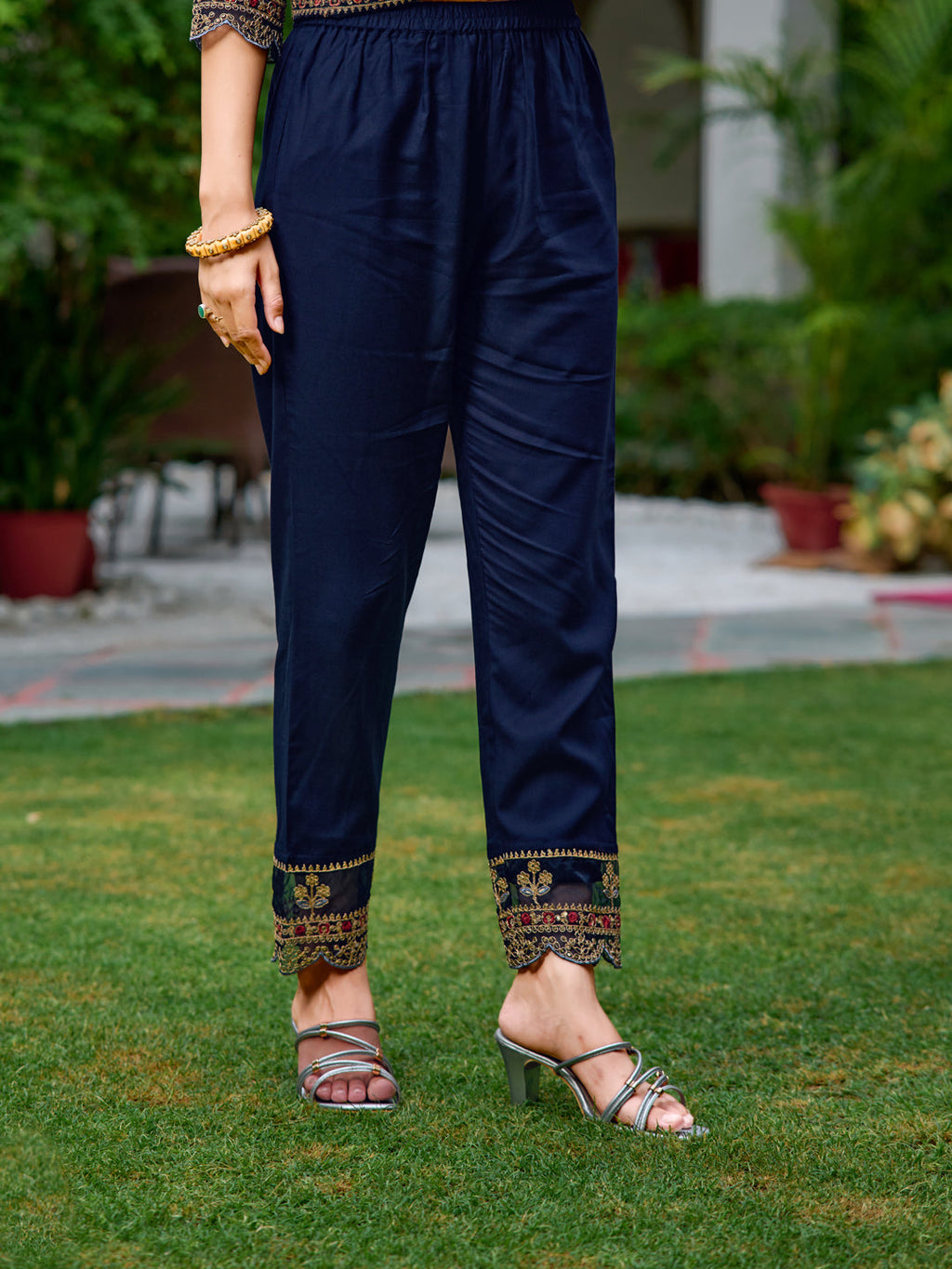 Navy Blue Botanical Embroidered Anarkali Kurta Set with Dupatta