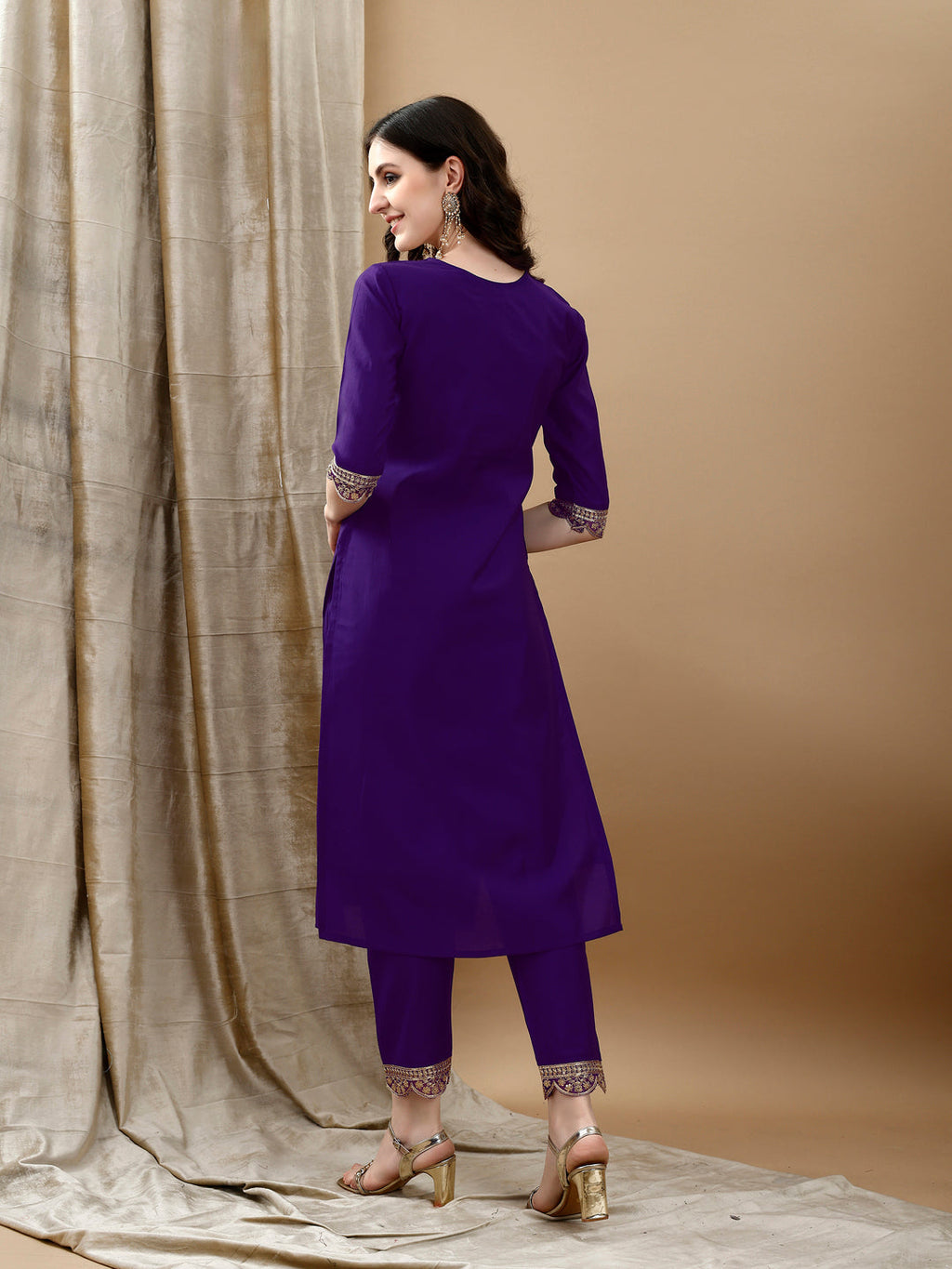 Purple Embroidered Kurta Set with Bandhani Printed Dupatta