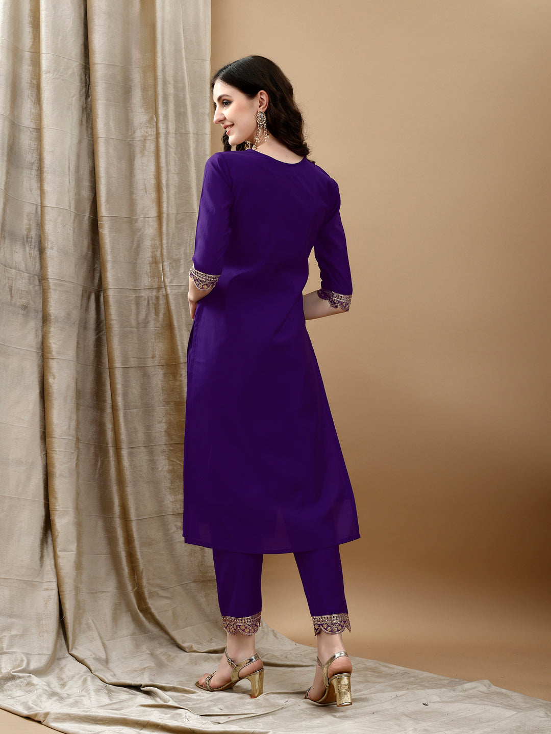 Purple Embroidered Kurta Set with Bandhani Printed Dupatta
