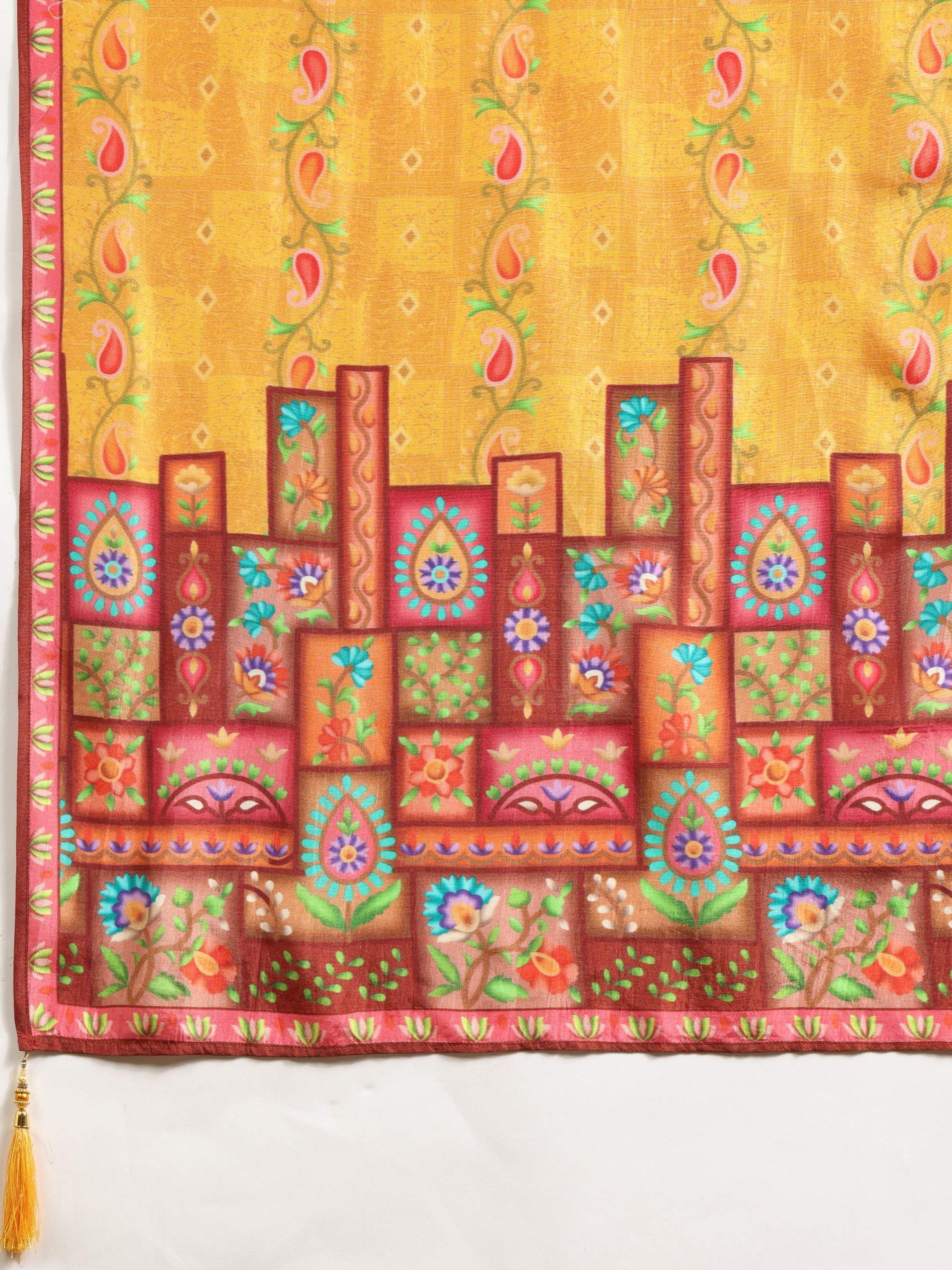 Mustard Pure Silk Hand Embroidered Kurta Set with Dupatta