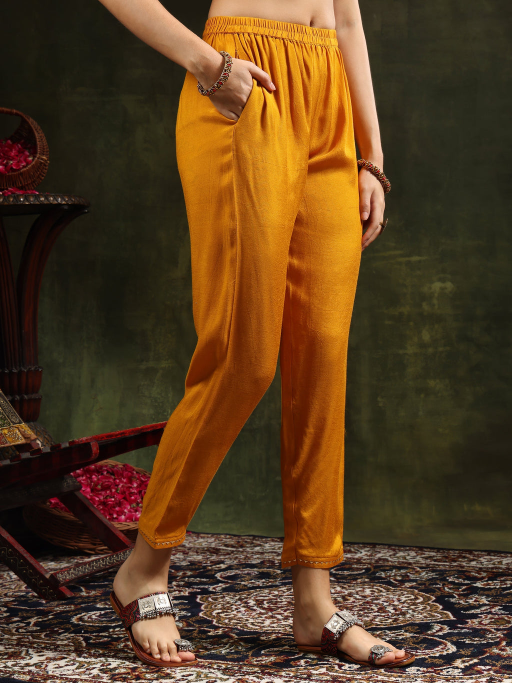 Mustard Pure Silk Hand Embroidered Kurta Set with Dupatta