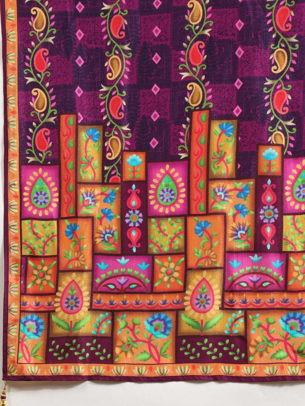 Purple Hand Embroidered Pure Silk Kurta Set with Printed Dupatta