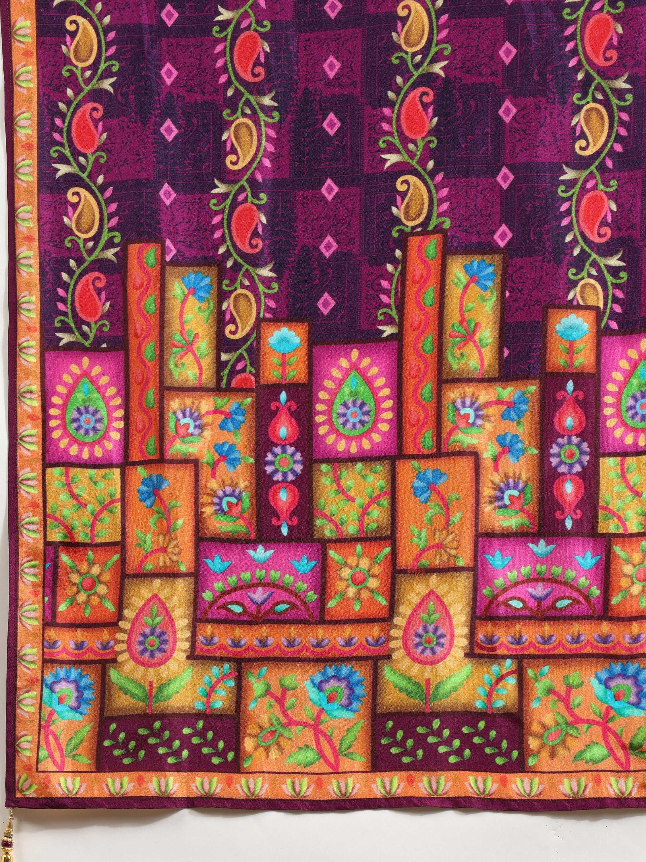 Purple Hand Embroidered Pure Silk Kurta Set with Printed Dupatta