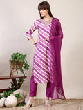 Pink Chanderi kurta with leheriya print and embroidery