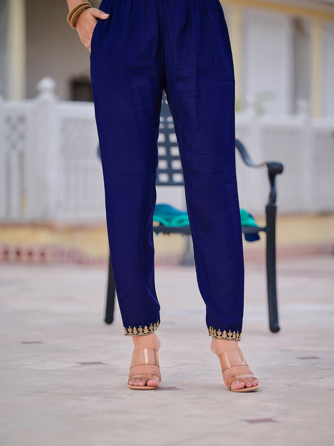 Navy Blue Alia Cut Silk Blend Kurta Set with Dupatta