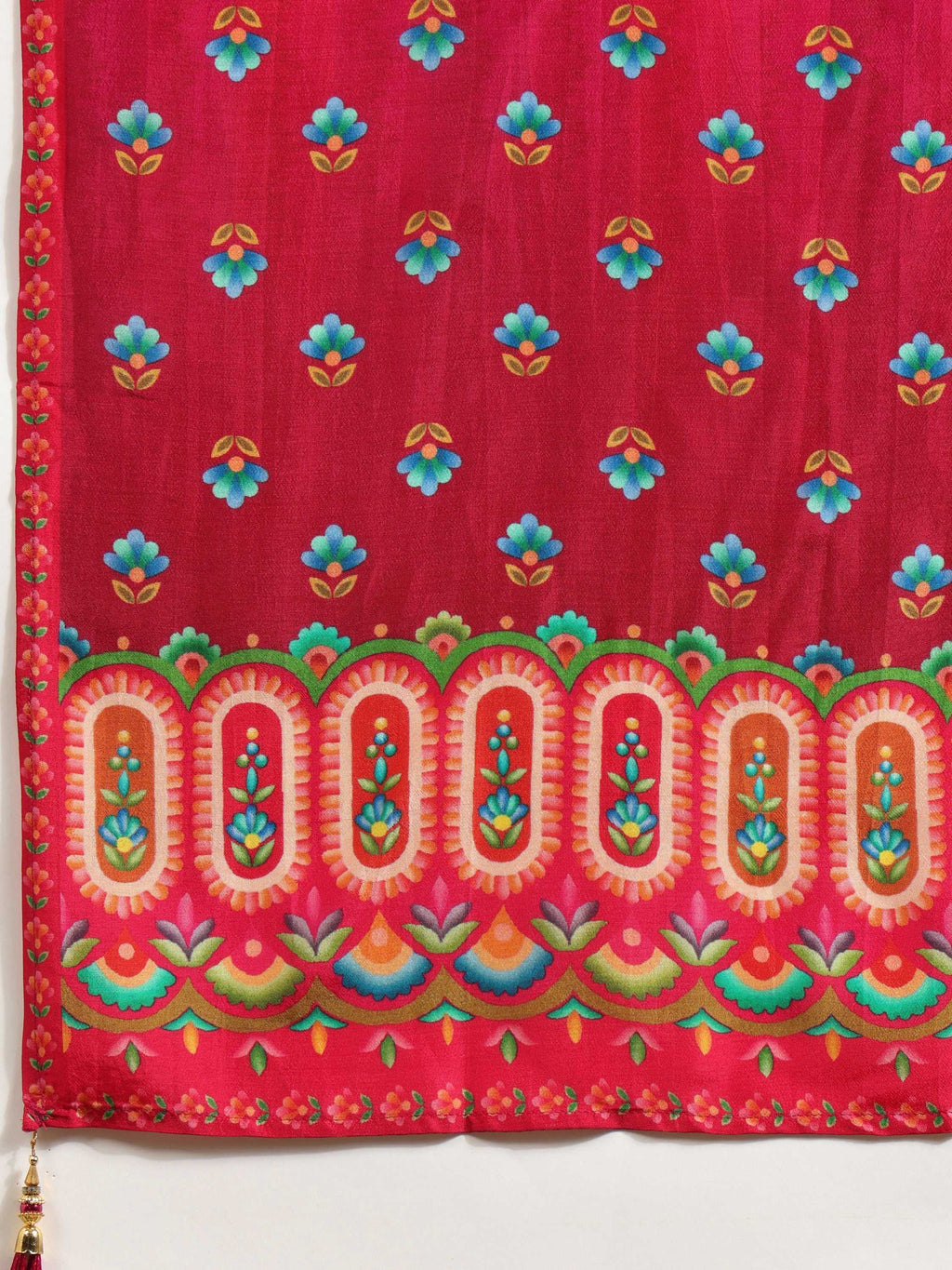 Rani Embroidered Pure Silk Kurta Set with Printed Dupatta