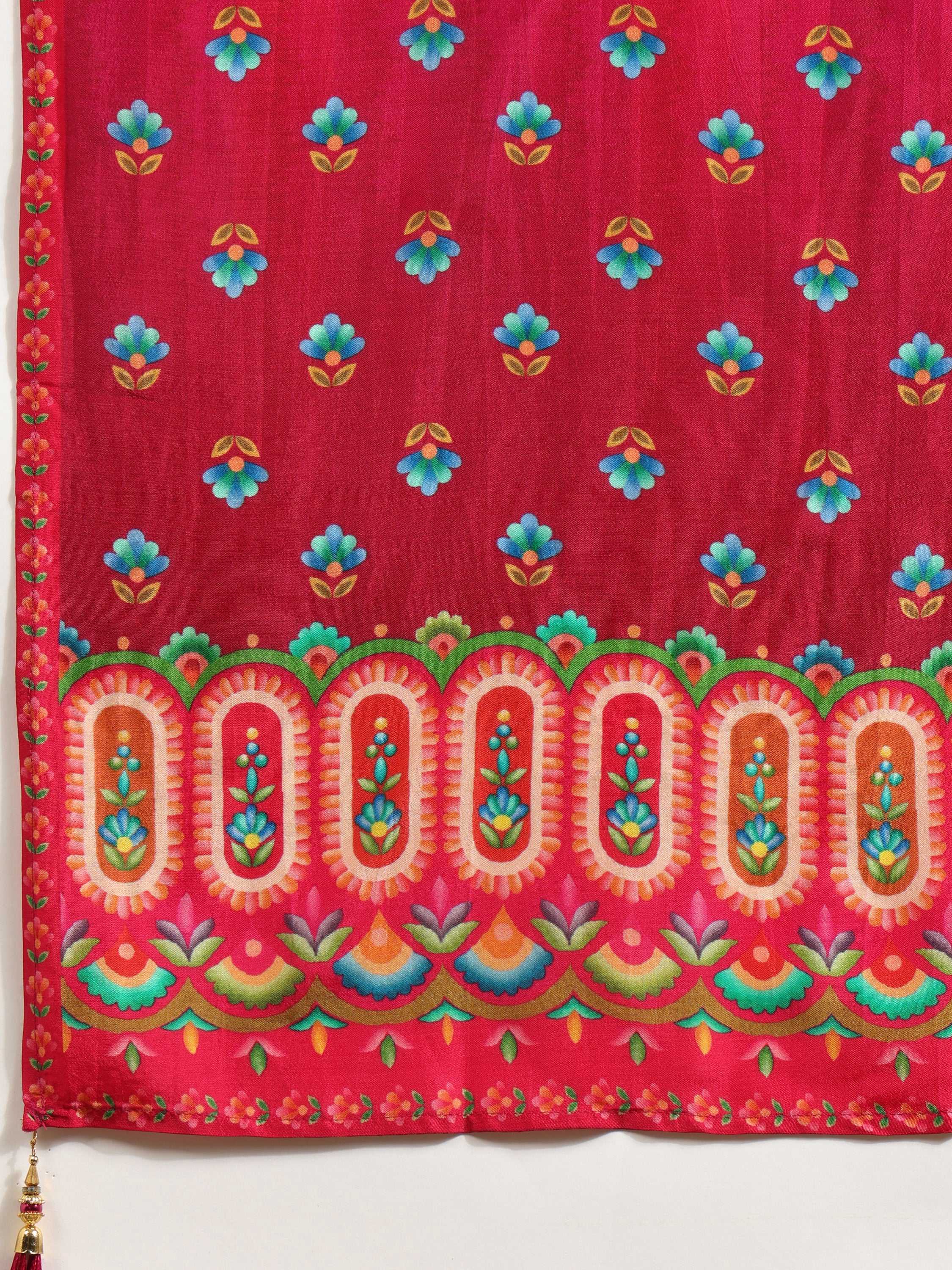 Rani Embroidered Pure Silk Kurta Set with Printed Dupatta