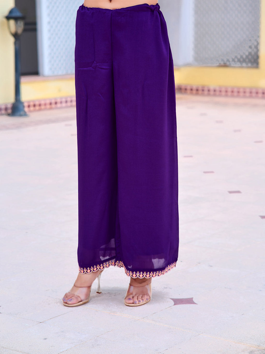 Purple Alia Cut Embroidered Kurta Set with Dupatta & Pant