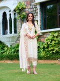 Embroidered White Kurta Set with Organza Floral Dupatta