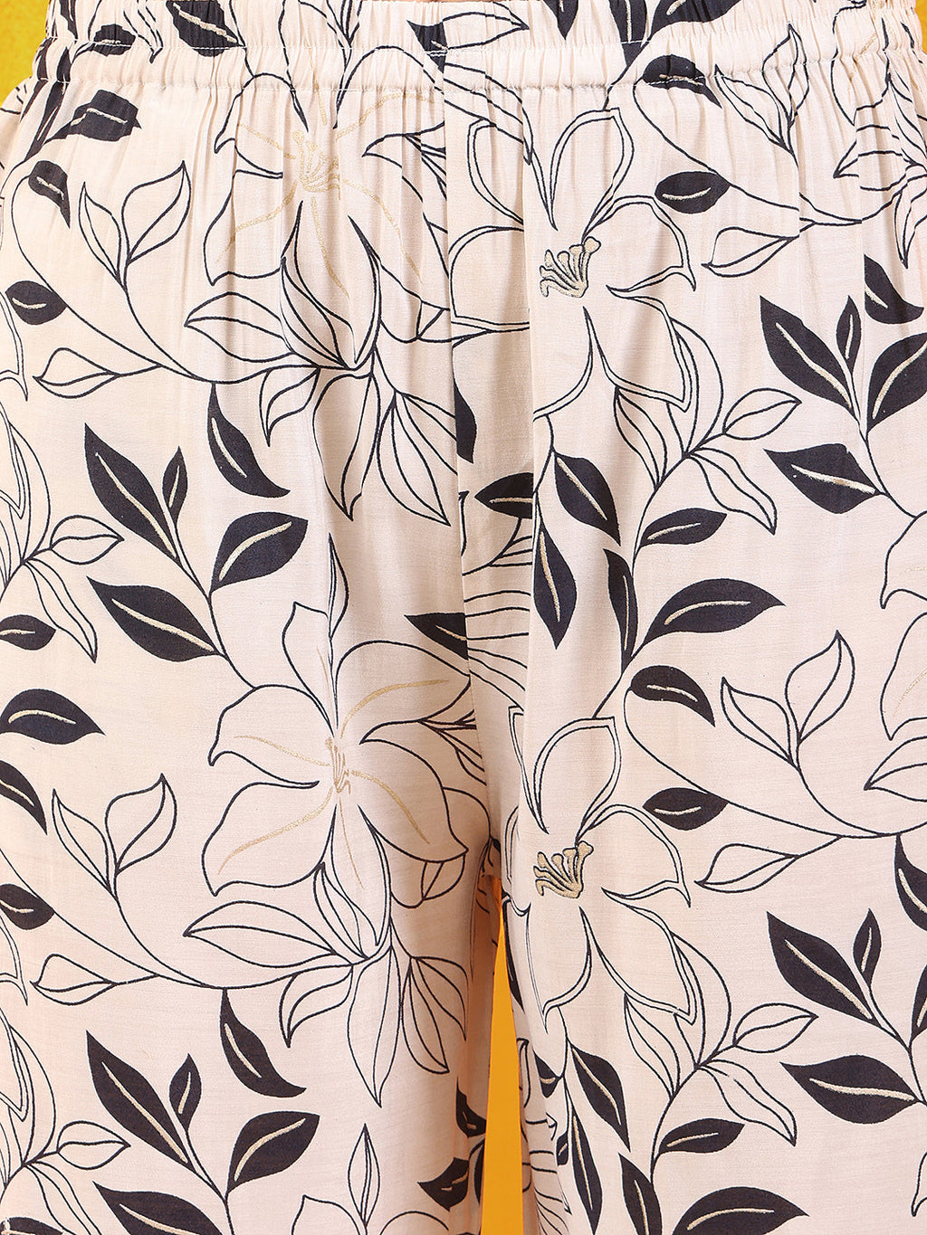 White Chanderi Floral Embroidered Kurta Set with Lace Details