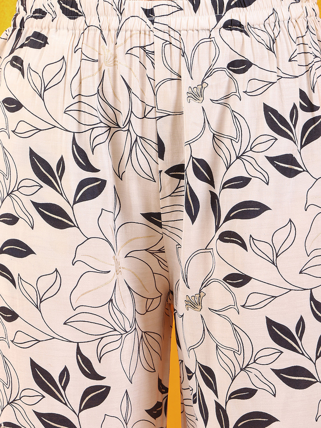 White Chanderi Floral Embroidered Kurta Set with Lace Details