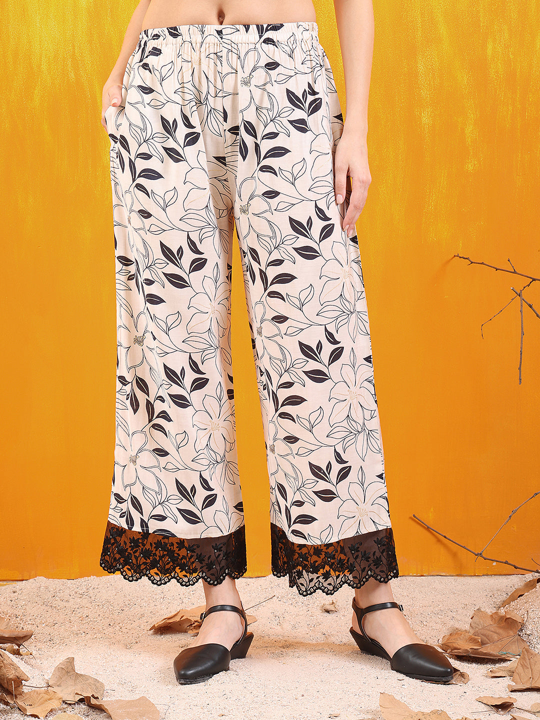 White Chanderi Floral Embroidered Kurta Set with Lace Details