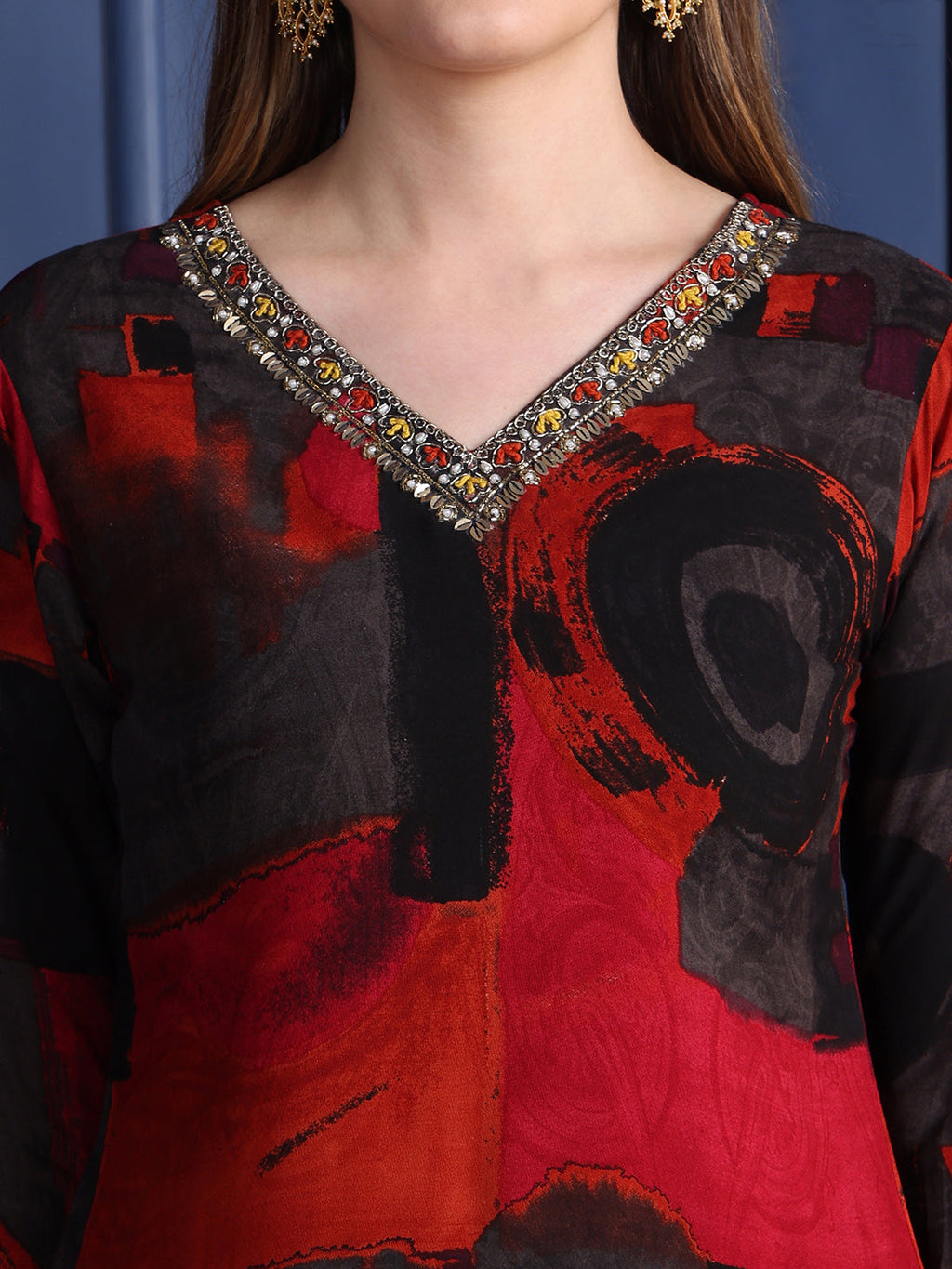 Black Hand Embroidered & Printed Kurta Set with Dupatta