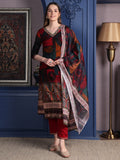 Maroon hand embroidered rayon kurta set with matching pants and dupatta