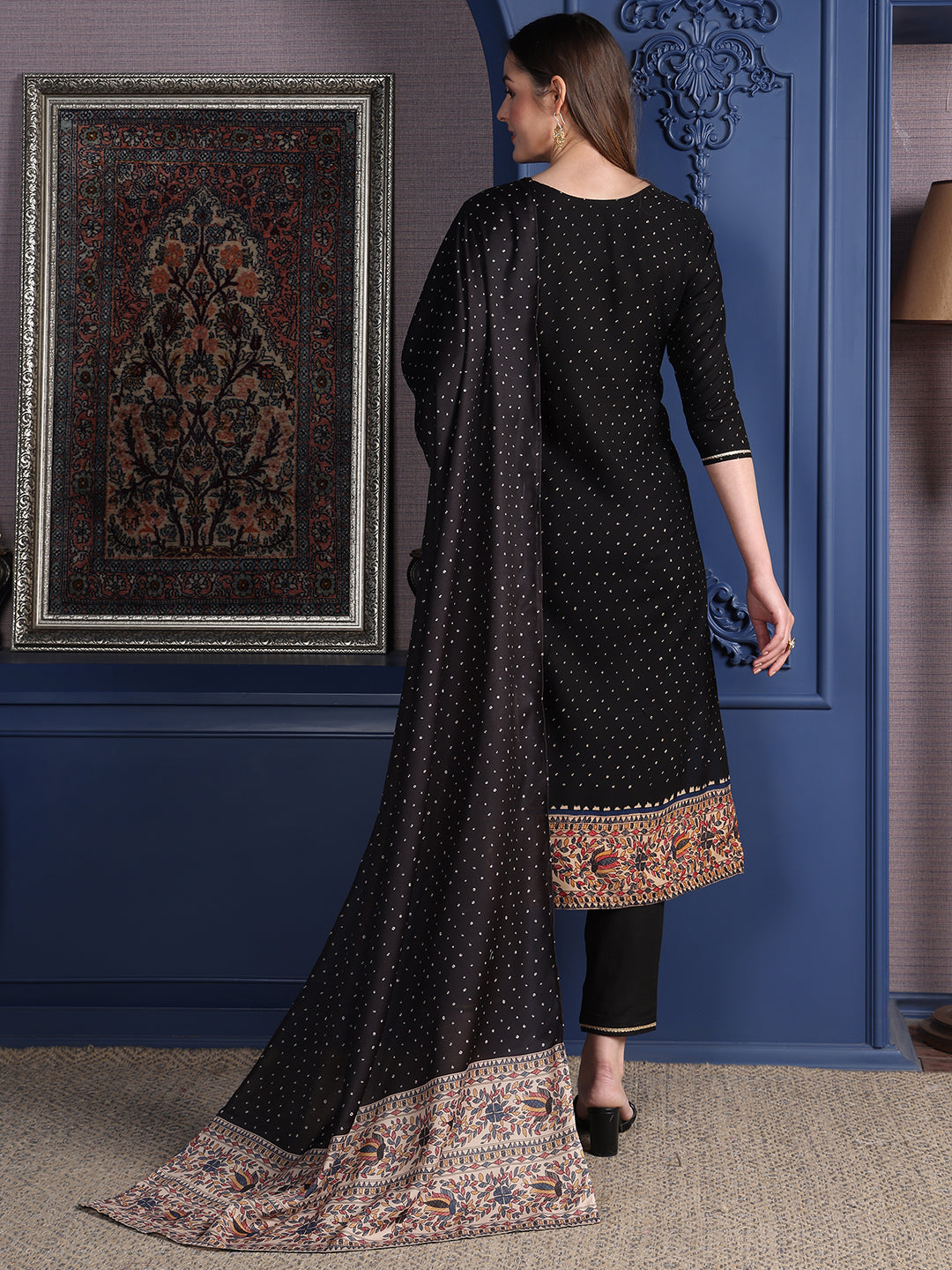 Black Hand Embroidered Kurta Set with Pant and Dupatta