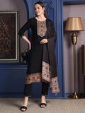 Black hand-embroidered rayon kurta set with matching pants and dupatta