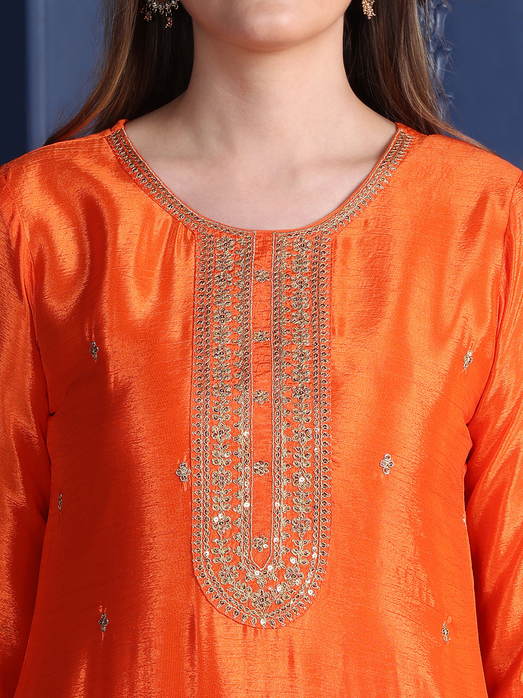Two Toned Embroidered Kurta Set with Embellished Dupatta