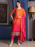 Orange two-toned silk kurta set with embroidery and matching dupatta