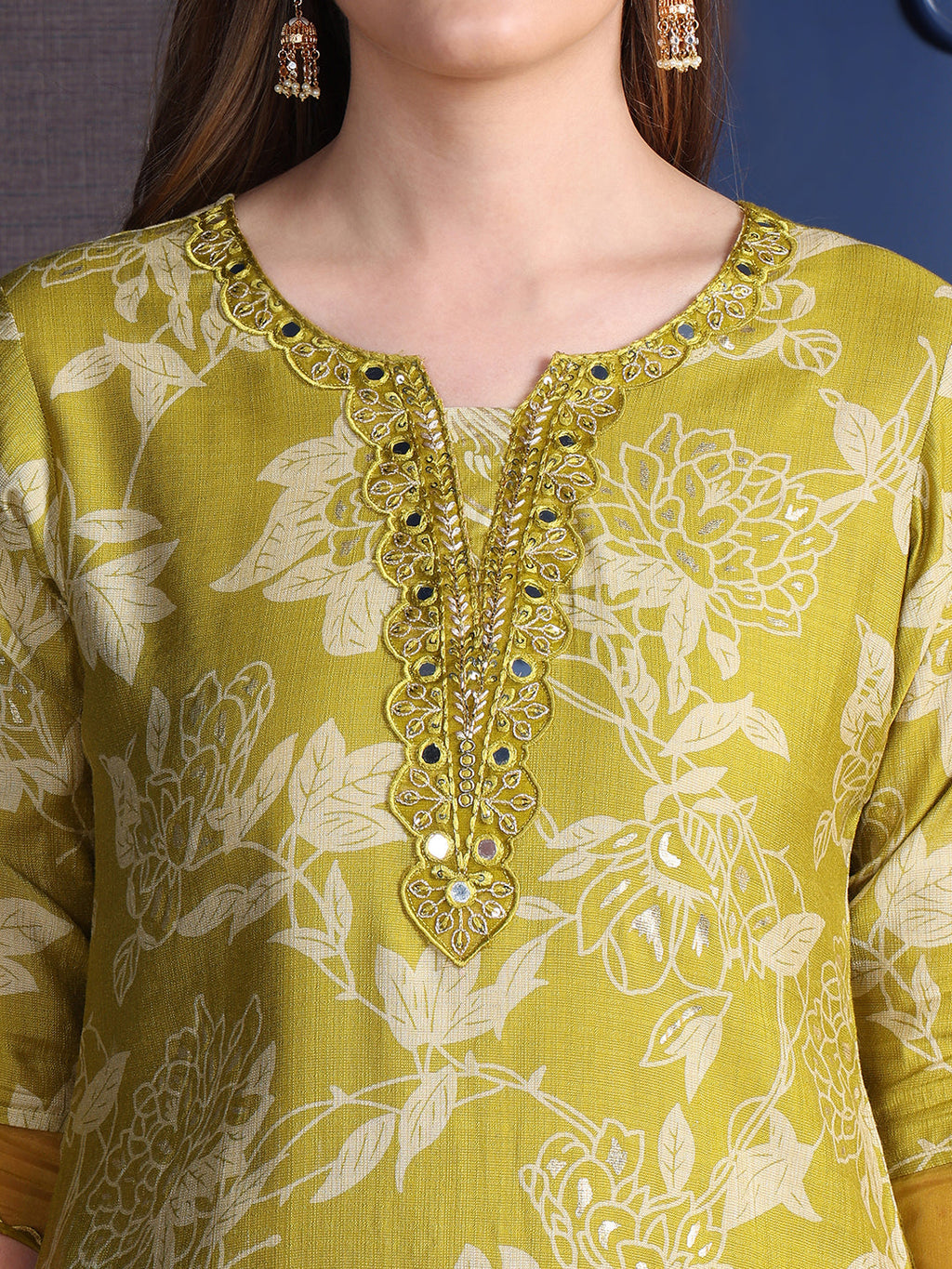 Green Embroidered & Printed Rayon Kurta Set with Palazzo & Dupatta